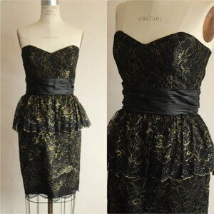 Betsey Johnson Dress, New, Size 6 Black and Gold, Peplum, NWT Removable Straps